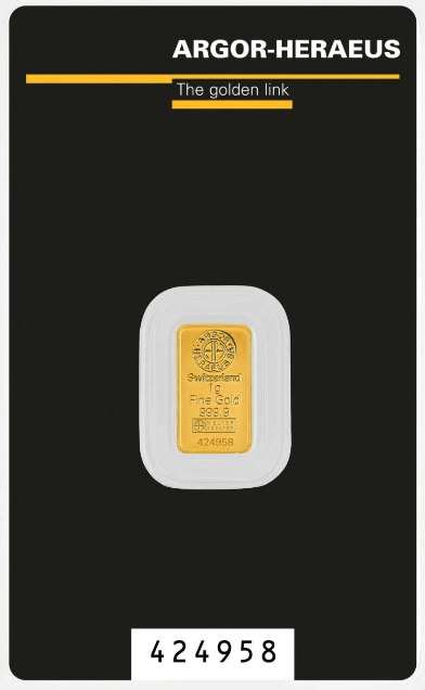 Lingotto in oro 24 kt. (999.9)  oro puro 1 gr. Argor o Unoaerre