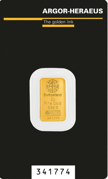 Lingotto in oro 24 kt. (999.9)  oro puro 2 gr.