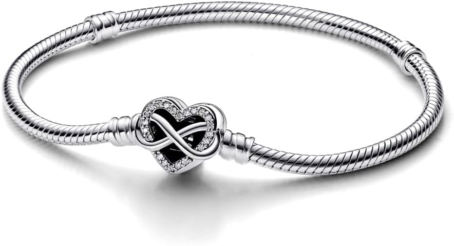 PANDORA Moments - Bracciale con maglia snake in argento sterling, con chiusura cuore infinito e pietre di zirconia cubica incolori