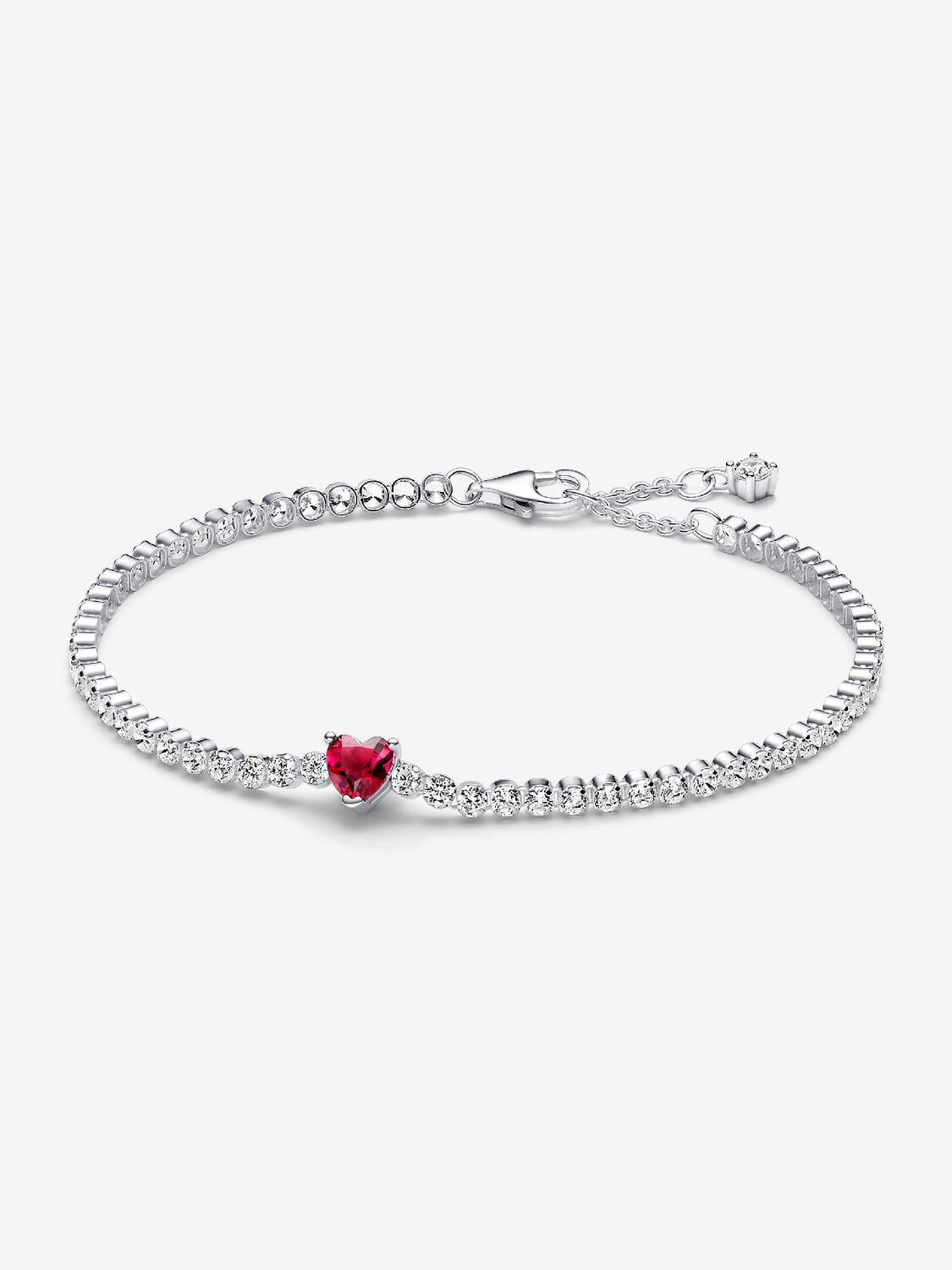 PANDORA Timeless - Bracciale tennis con cuore, in argento sterling, con cristallo rosso e pietre di zirconia cubica incolori