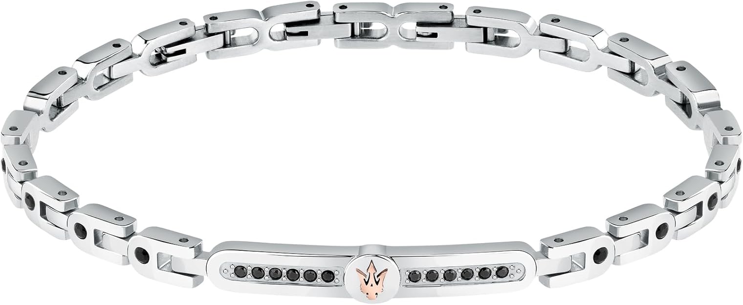 Maserati Bracciale Uomo in Acciaio, PVD Oro Rosa, Cristalli, Collezione Iconic - JM423AVD28