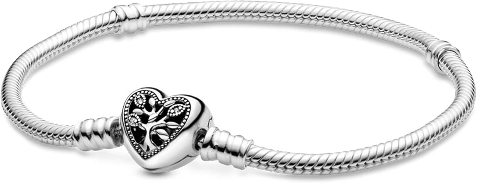 PANDORA - Bracciale con maglia snake, con chiusura a cuore albero della Famiglia