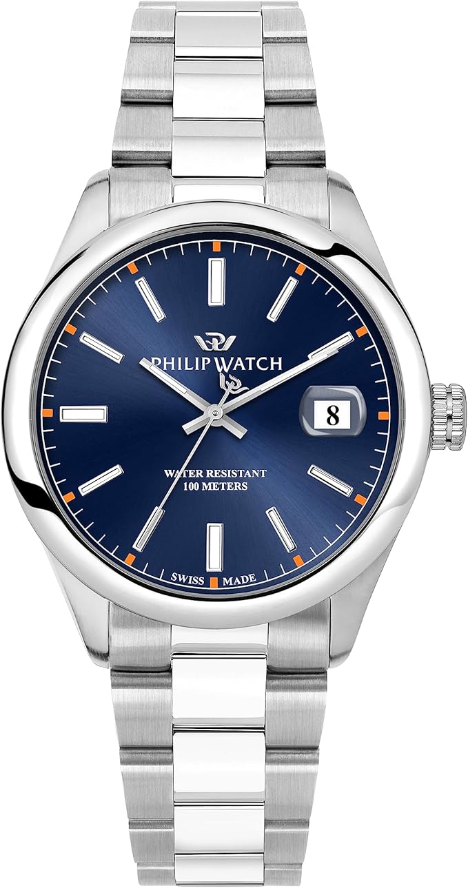 Philip Watch Orologio analogico al quarzo da uomo con cinturino in acciaio inossidabile 8033288984368, Argento, Bracciale