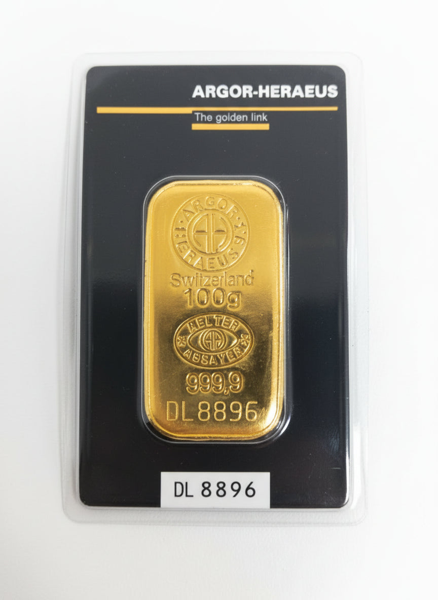 Lingotto in oro 24 kt. (999.9) oro puro 100 gr.